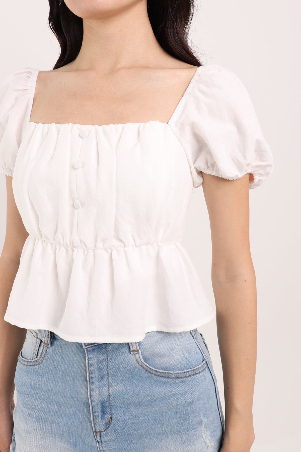 ELODIE SLEEVE PEPLUM TOP IN WHITE | NEONMELLO