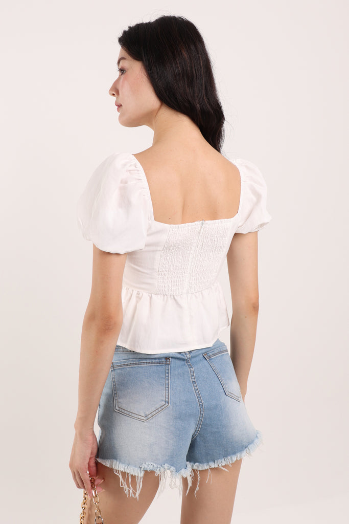 美品☆euw puff sleeve peplum top / ivory Ivory Faux Leather Peplum 