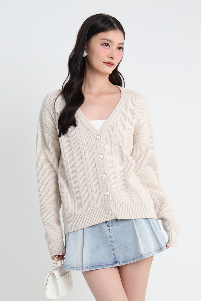 RESTOCKED** EUDORA OVERSIZED KNIT CARDIGAN IN GREIGE | NEONMELLO
