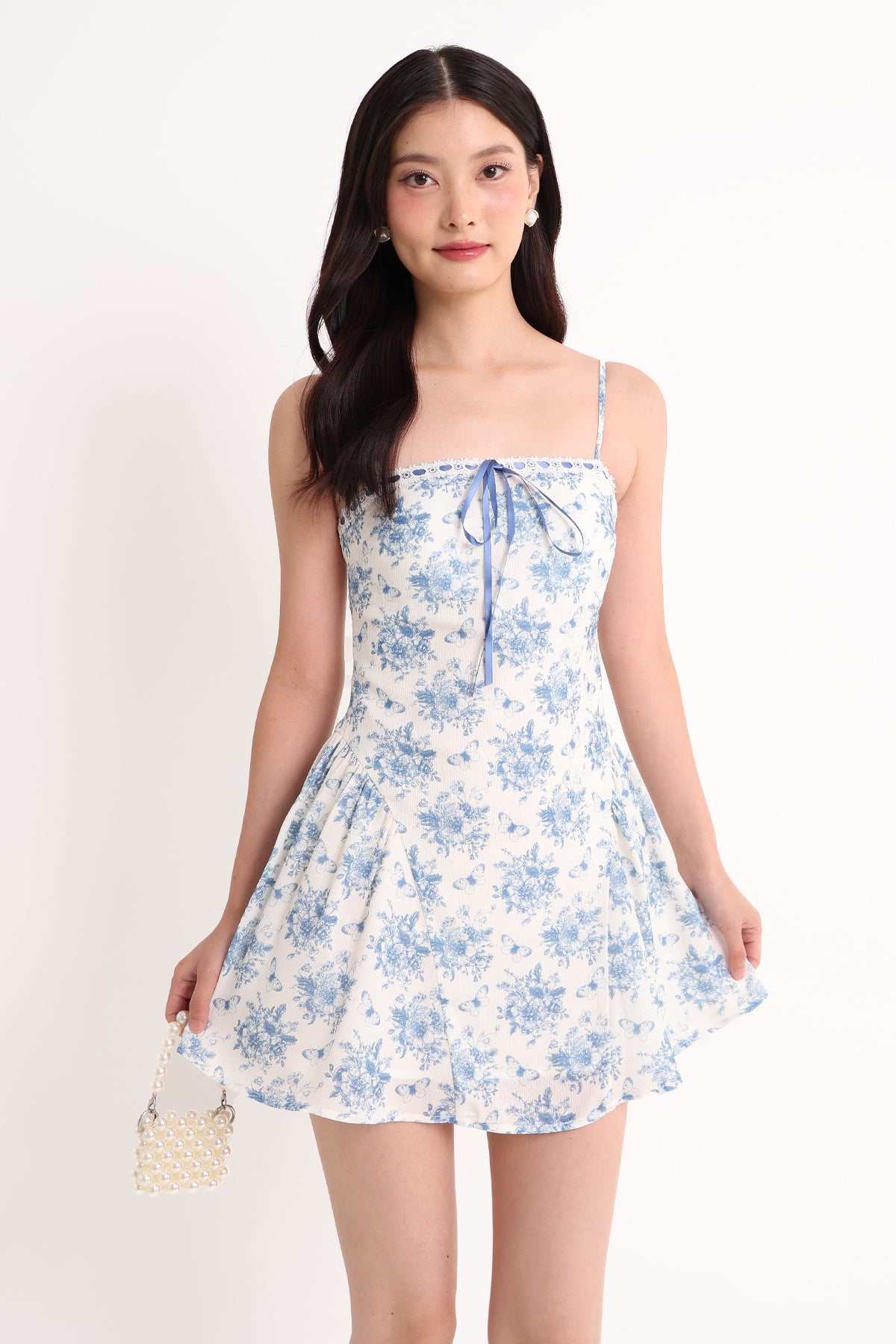 POSETTE RIBBON FLORAL DRESS IN BLUE | NEONMELLO
