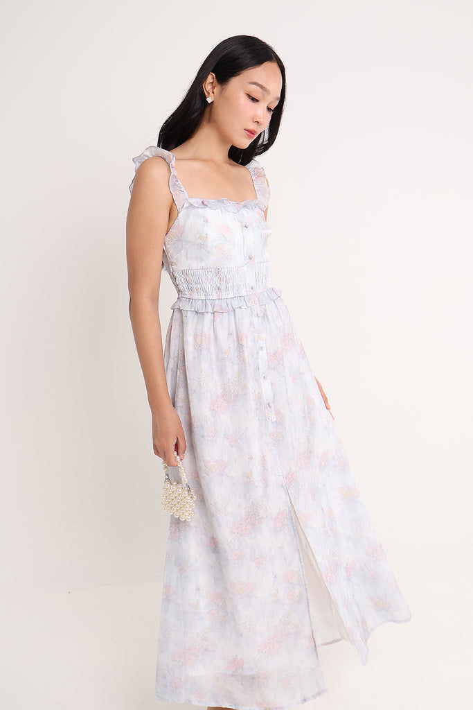 norrie maxi dress NORIE FLUTTER MAXI DRESS IN BLUE
