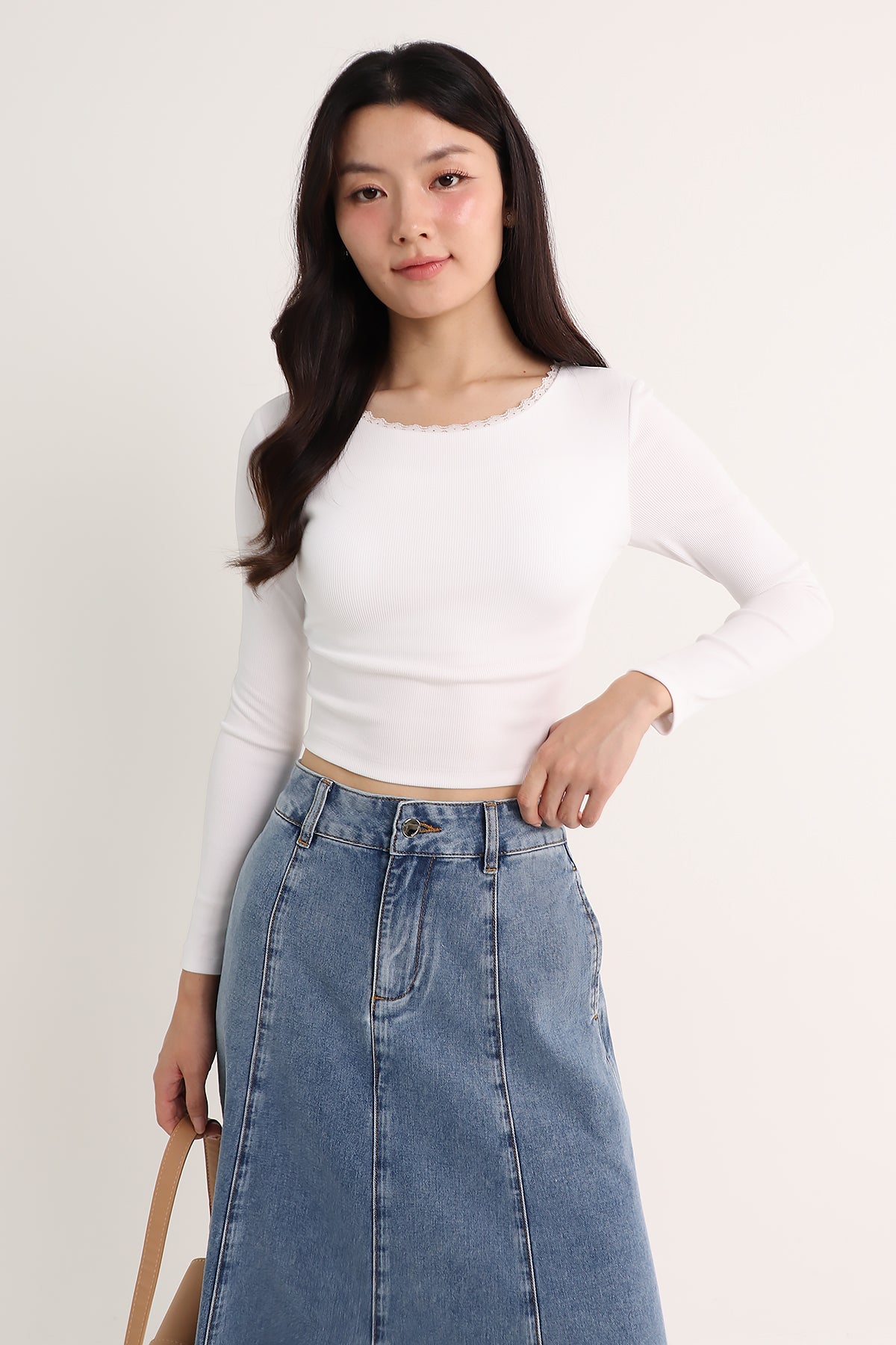 HEPBURN DENIM MAXI SKIRT IN MID | NEONMELLO