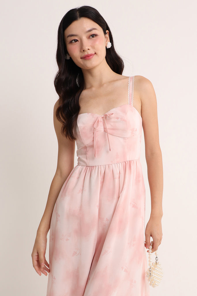 SPRINGTIME LACE TRIM FLORAL MAXI IN PINK