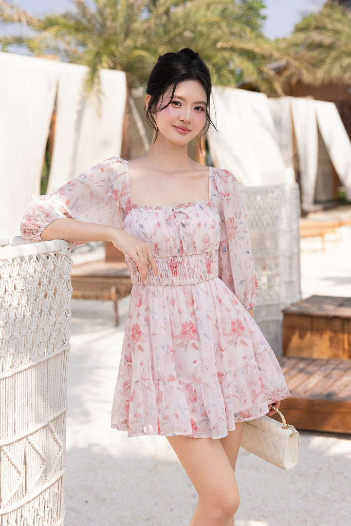 freya floral mini dress FREYA FLORAL SLEEVED DRESS IN PINK