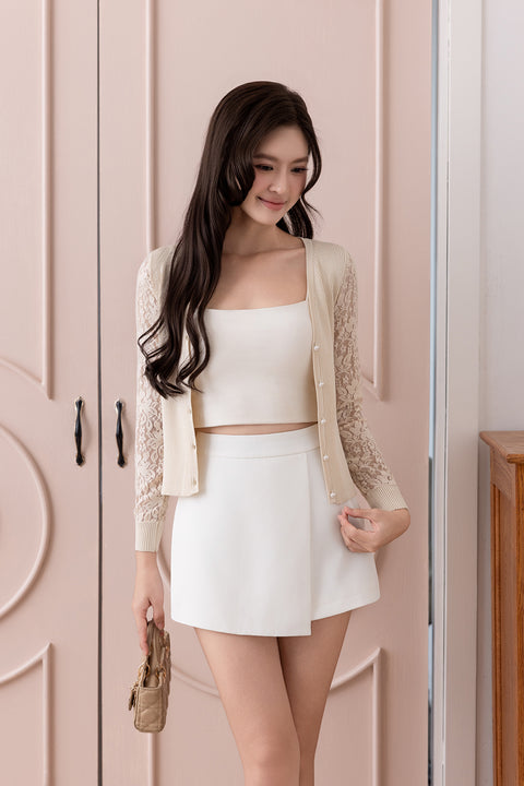 RICHELLE LACE SLEEVE KNIT CARDIGAN IN ECRU
