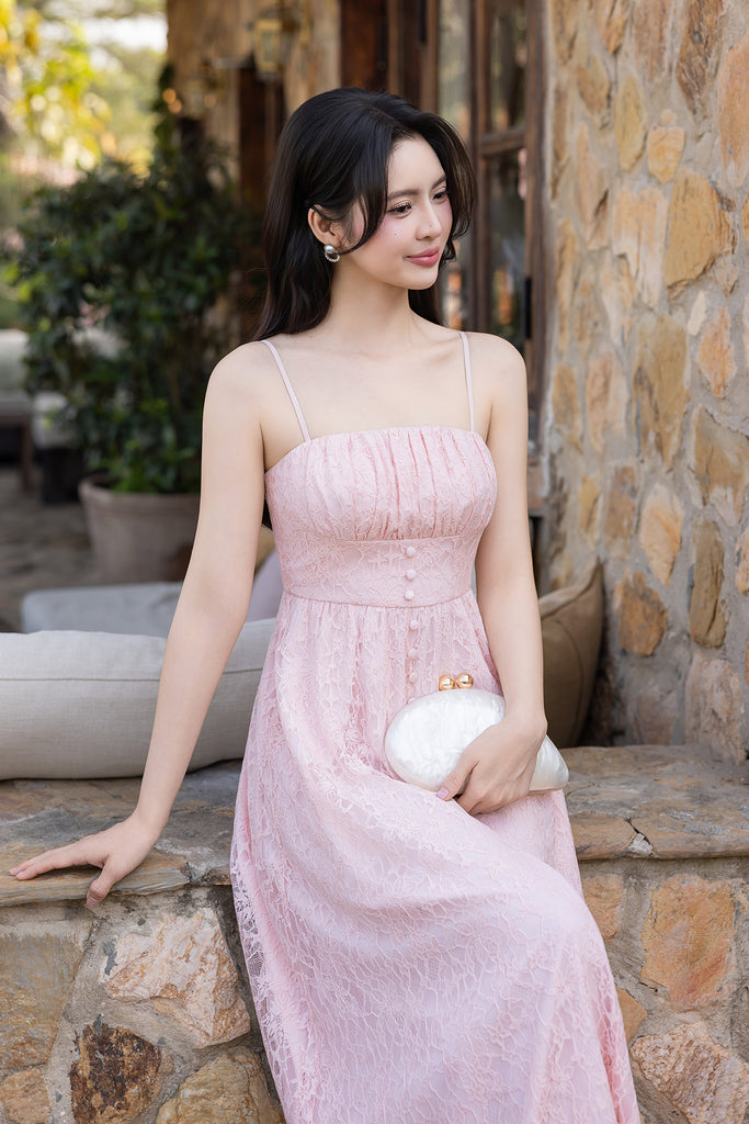 ISADORA PADDED LACE MAXI DRESS IN PINK
