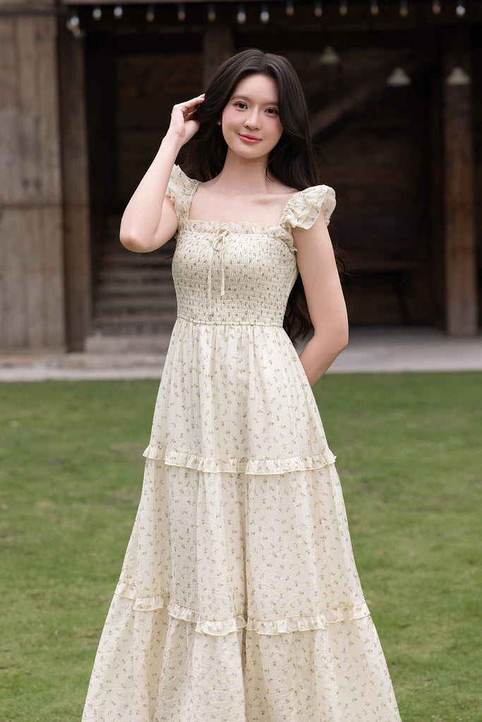 BESSIE FLORAL SMOCKED MAXI IN MARIGOLD
