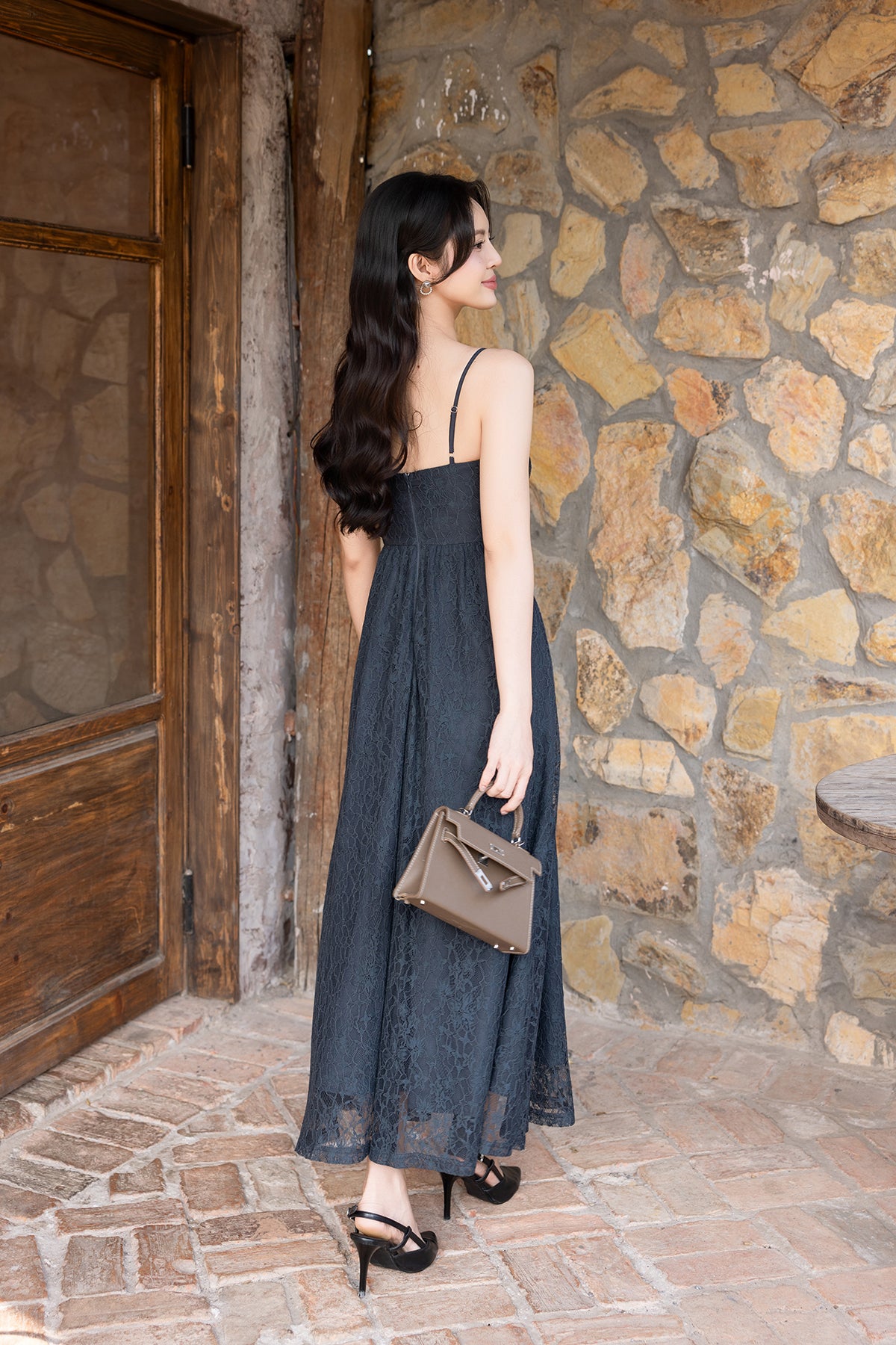 ISADORA PADDED LACE MAXI DRESS IN STEEL | NEONMELLO