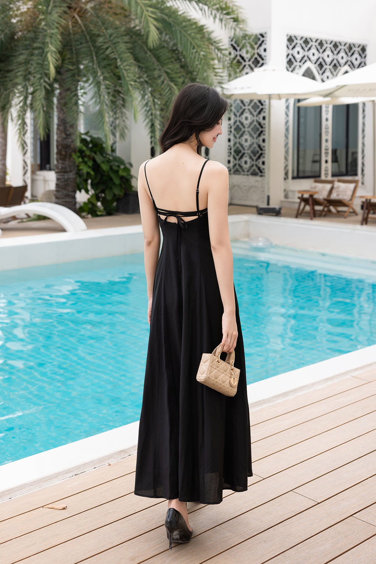 ANYA MAXI SLIP DRESS IN BLACK