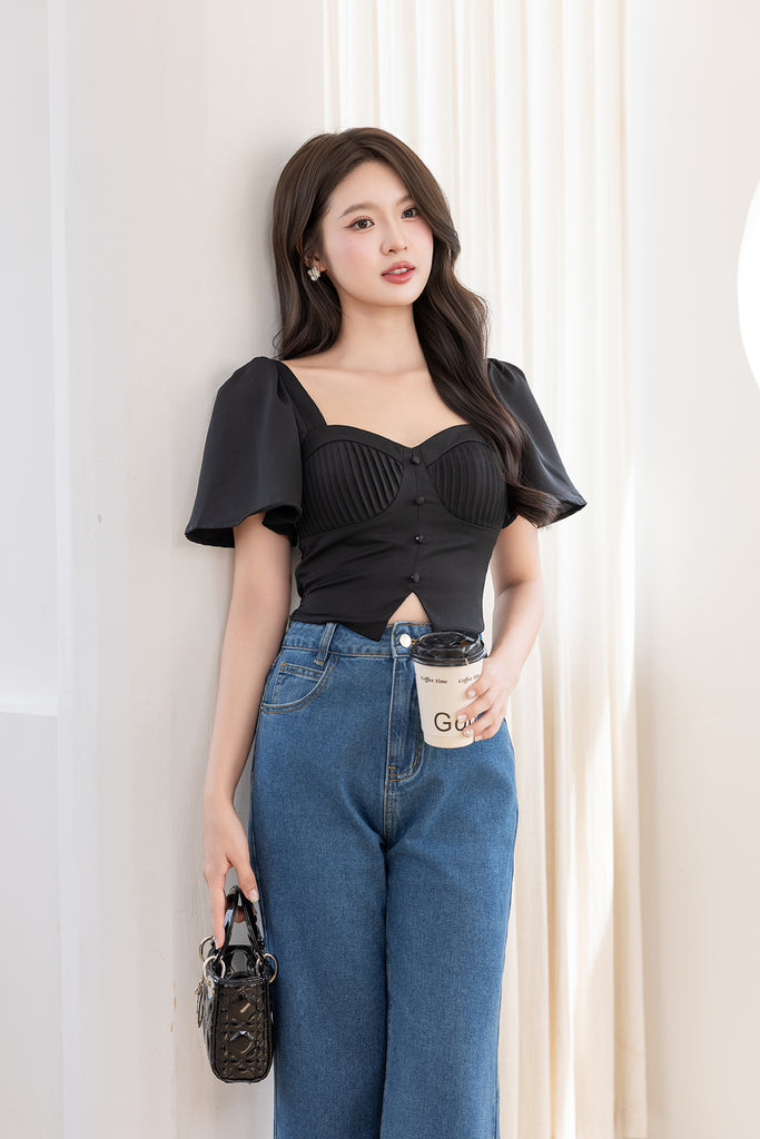 PRELAUNCH) AGATHA FLUTTER SLEEVE TOP IN BLACK | NEONMELLO