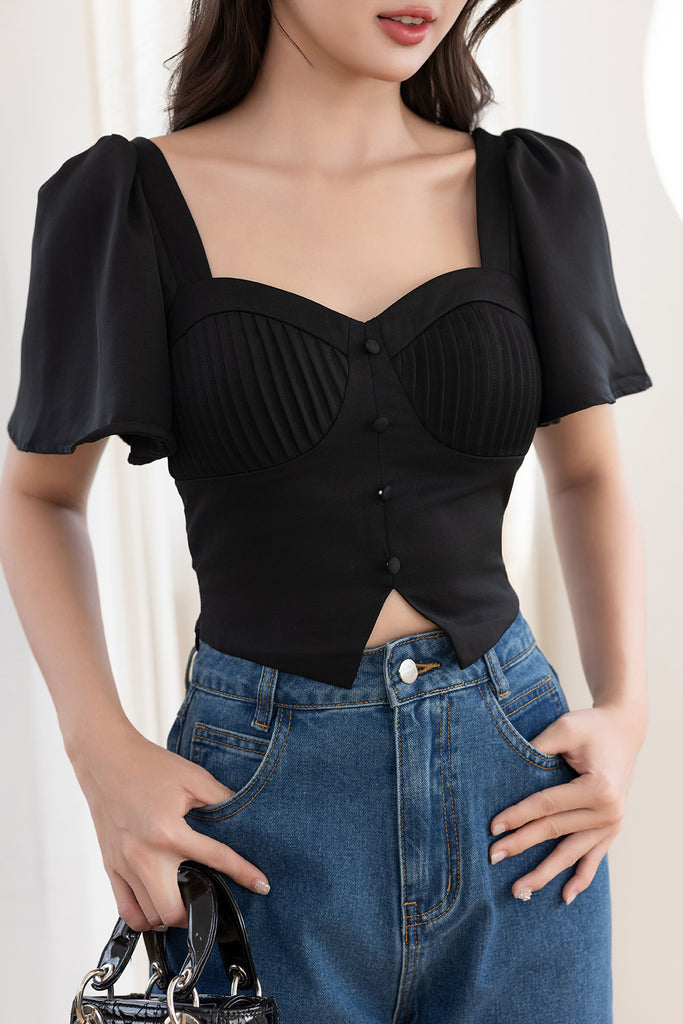 PRELAUNCH) AGATHA FLUTTER SLEEVE TOP IN BLACK | NEONMELLO