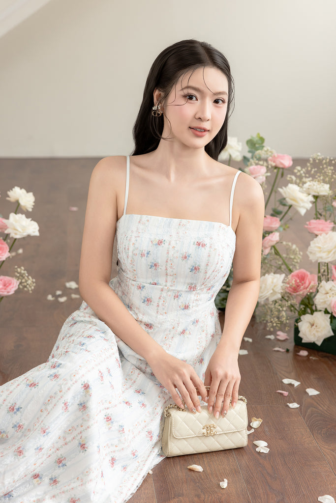 PRELAUNCH) TALIA ROSE LACE-TRIMMED FLORAL MAXI IN BLUE