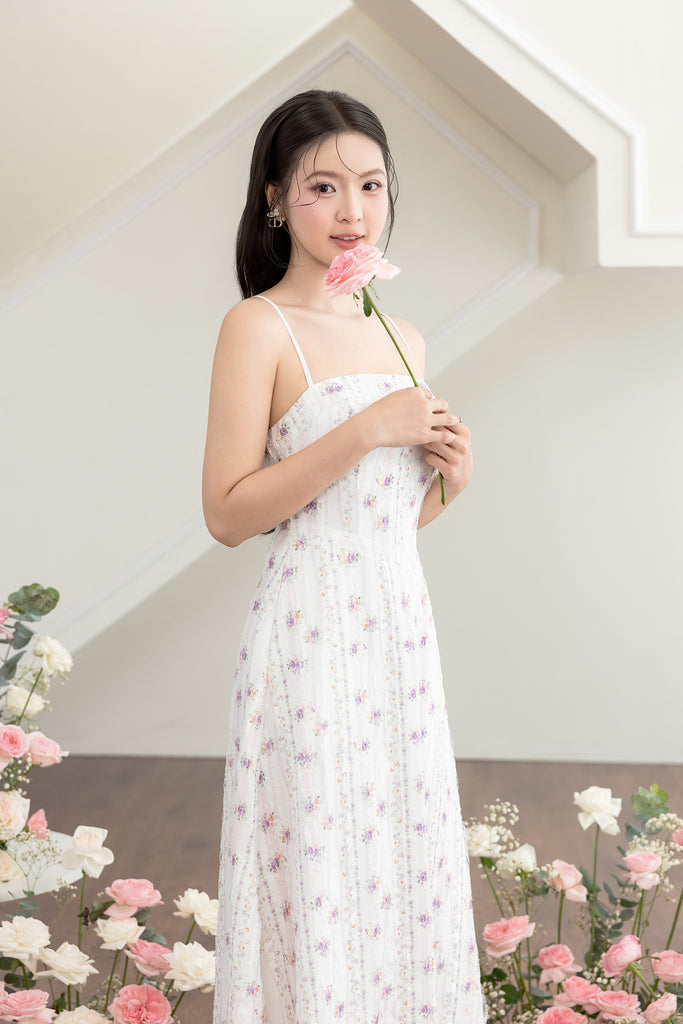 PRELAUNCH) TALIA ROSE LACE-TRIMMED FLORAL MAXI IN PINK