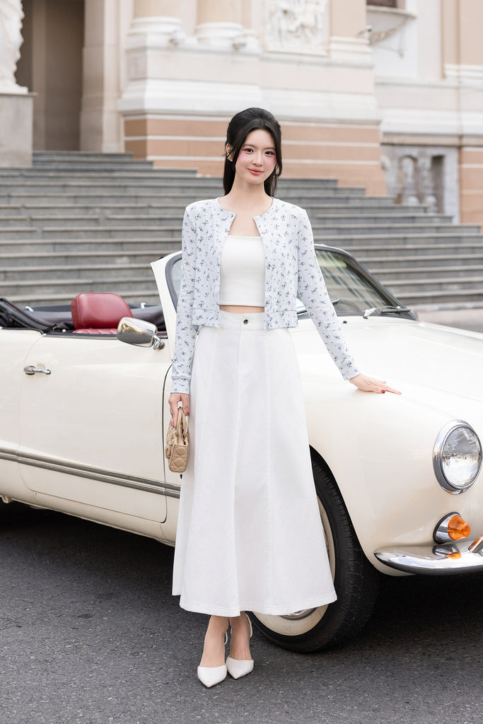 HEPBURN DENIM SKIRT IN WHITE | NEONMELLO