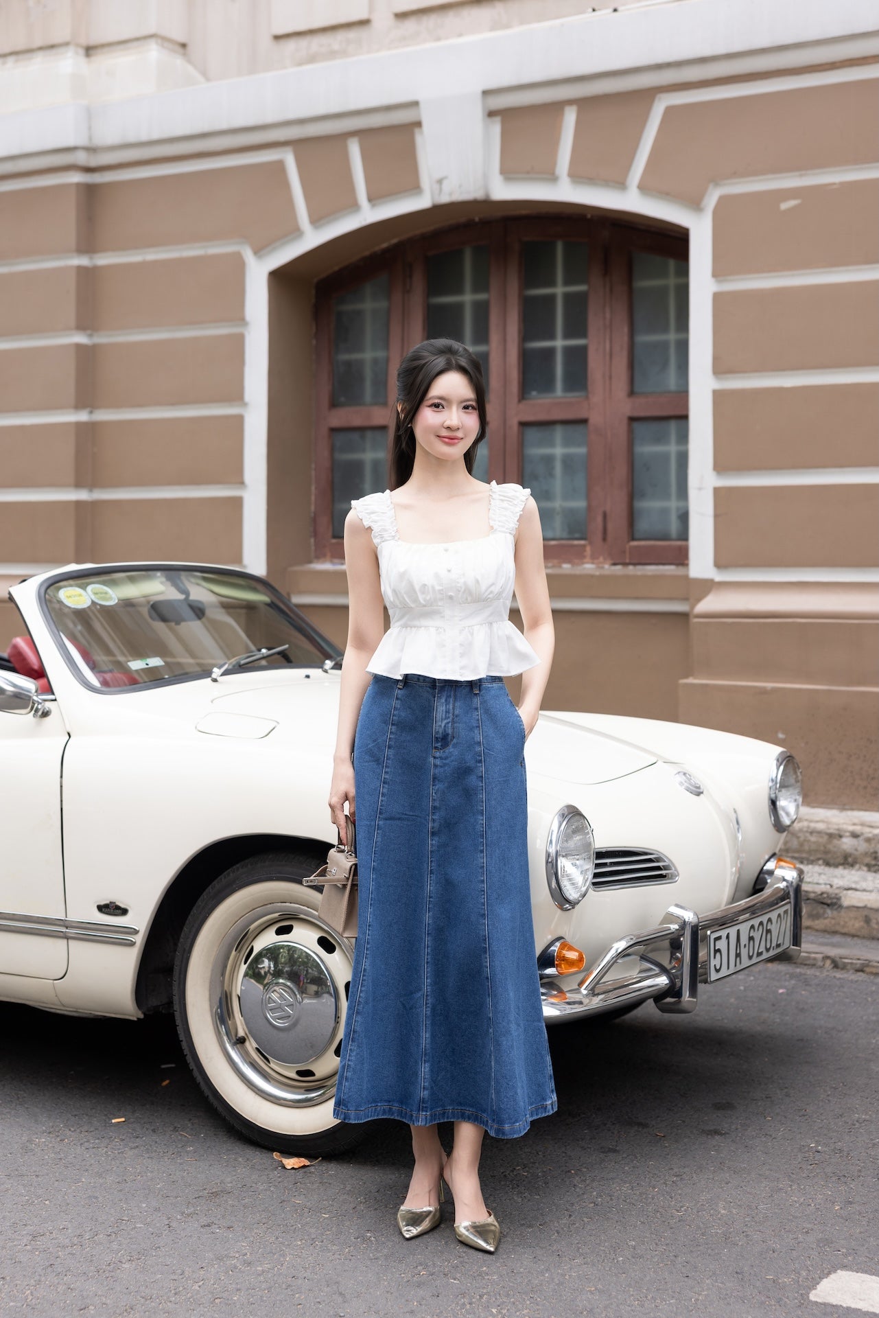 RESTOCKED** HEPBURN DENIM MAXI SKIRT IN DARK | NEONMELLO