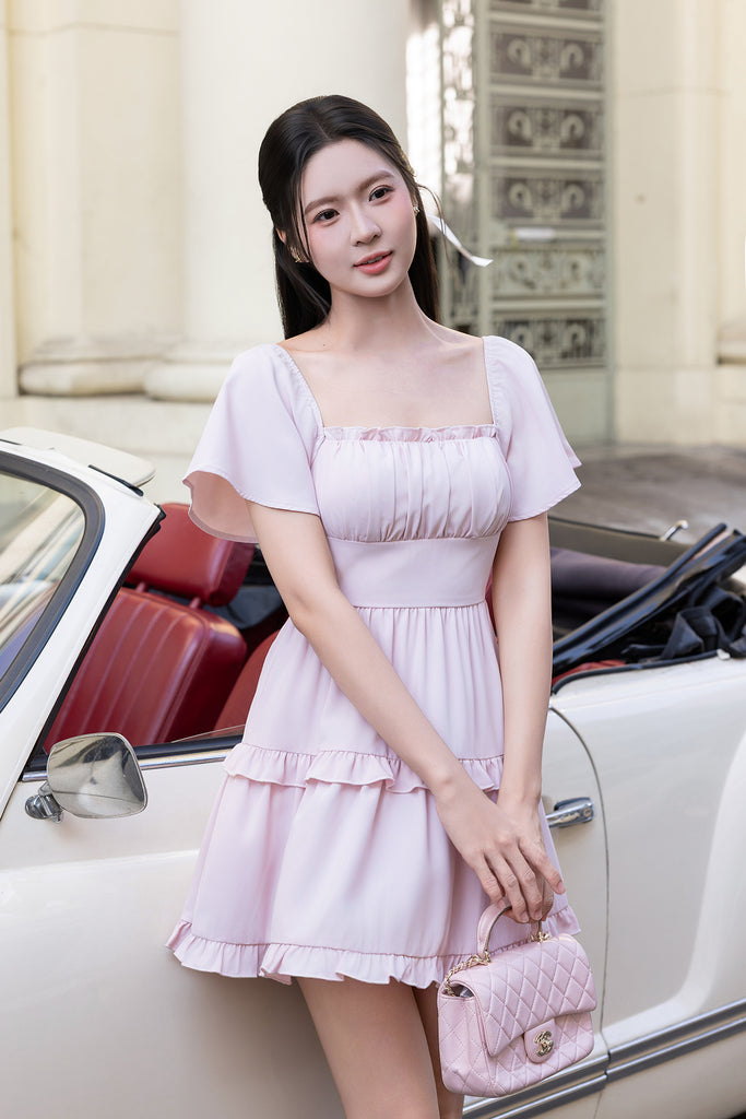 kiko mini dress KIKO SLEEVED FRILLY DRESS IN PINK