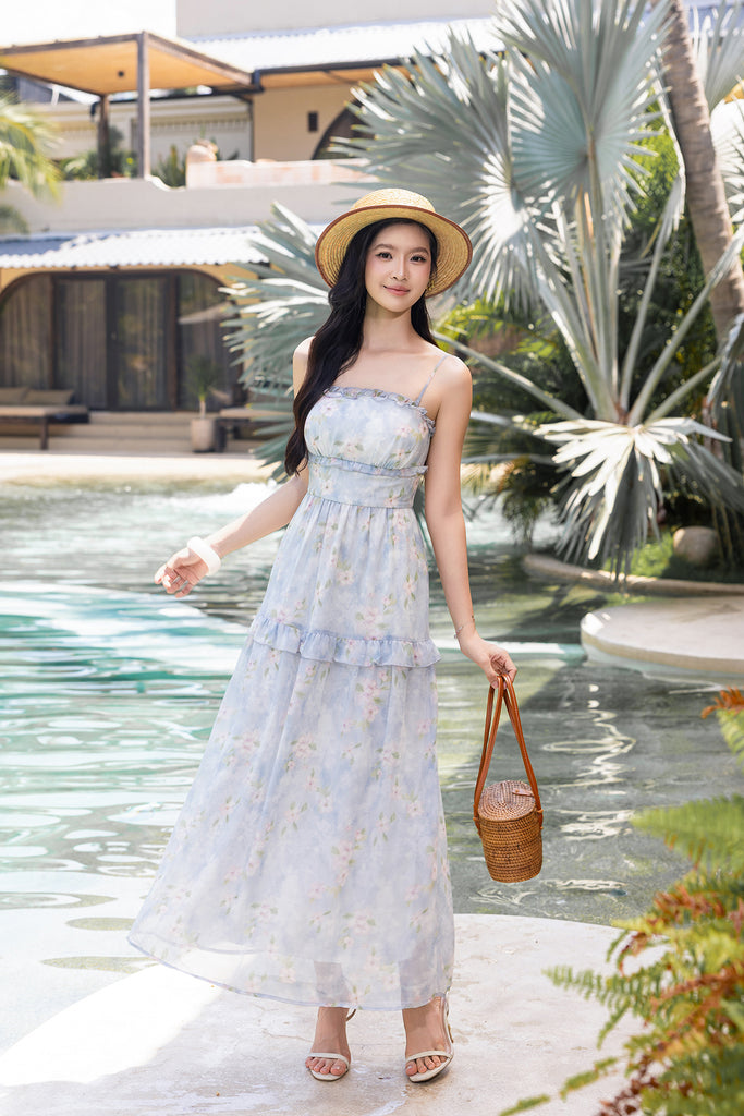 frilly blue dress Romance Ruffle Dress, in Steel Blue Luxe Satin, Size: Medium | Show Me Your Mumu