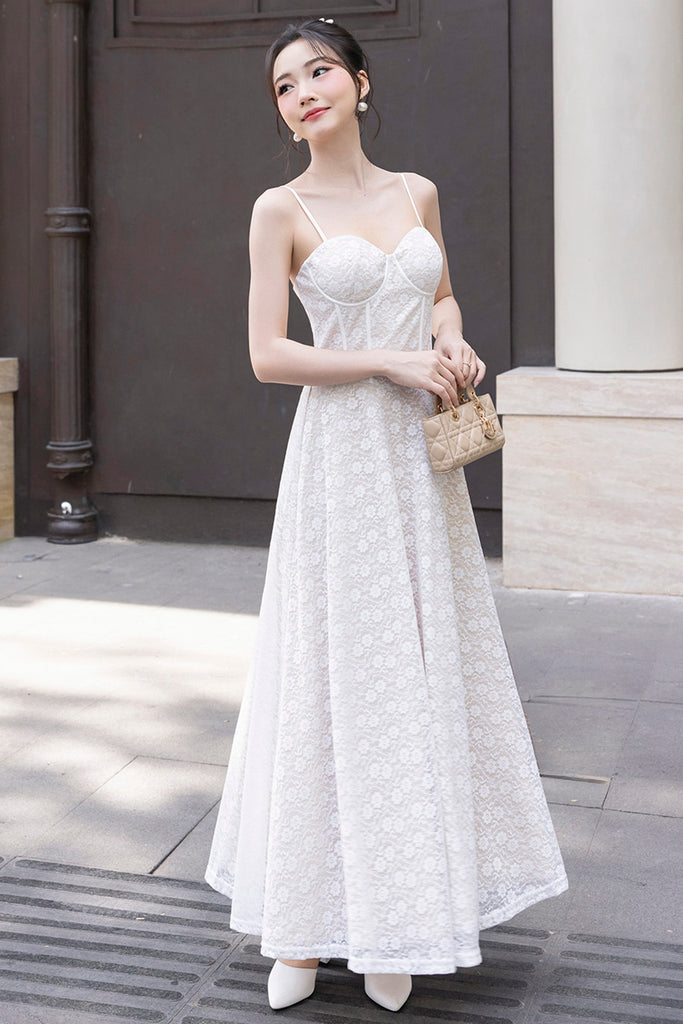 EVELINA LACE MAXI DRESS IN WHITE