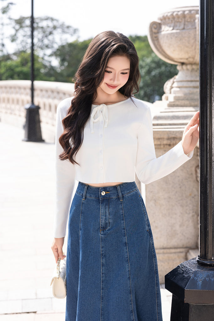 VALERIE RIBBON KNIT CARDIGAN IN WHITE