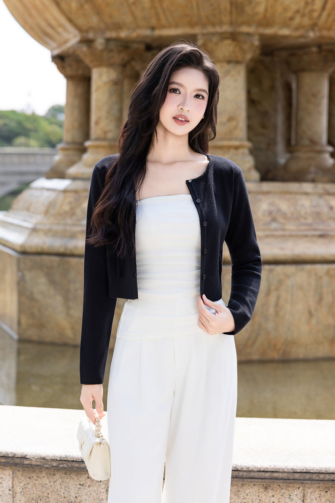 VALERIE RIBBON KNIT CARDIGAN IN BLACK | NEONMELLO