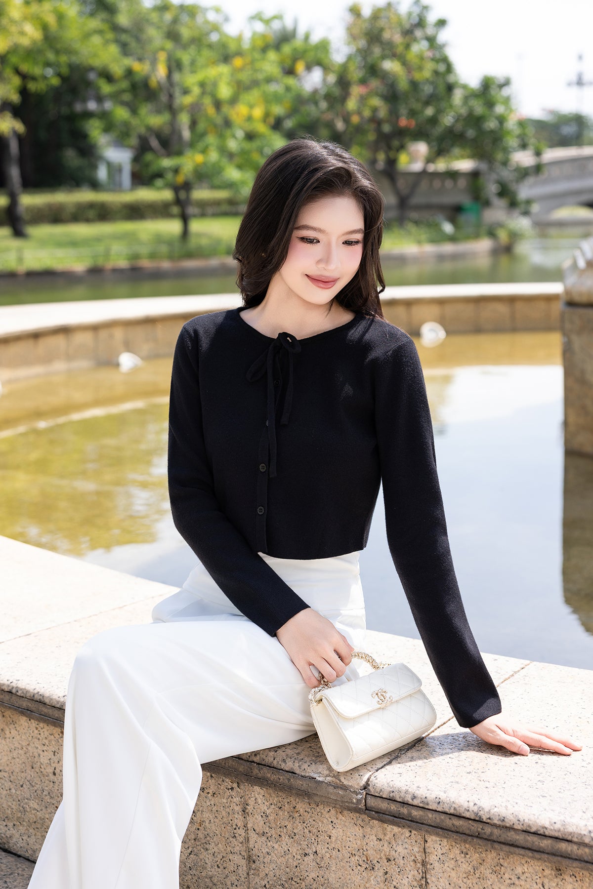 VALERIE RIBBON KNIT CARDIGAN IN BLACK | NEONMELLO