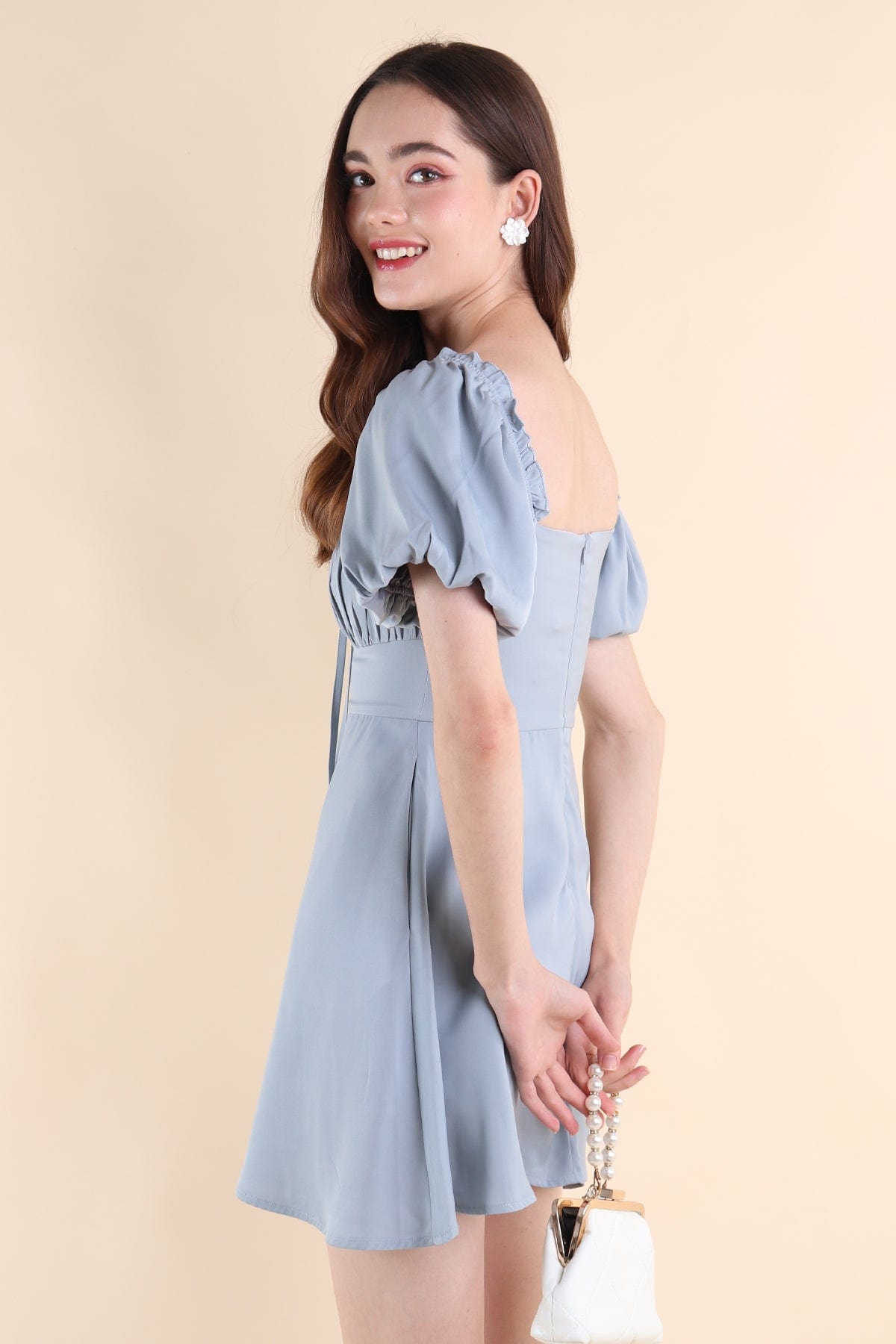 AUBREY PUFF SLEEVE DRESS IN CORNFLOWER BLUE