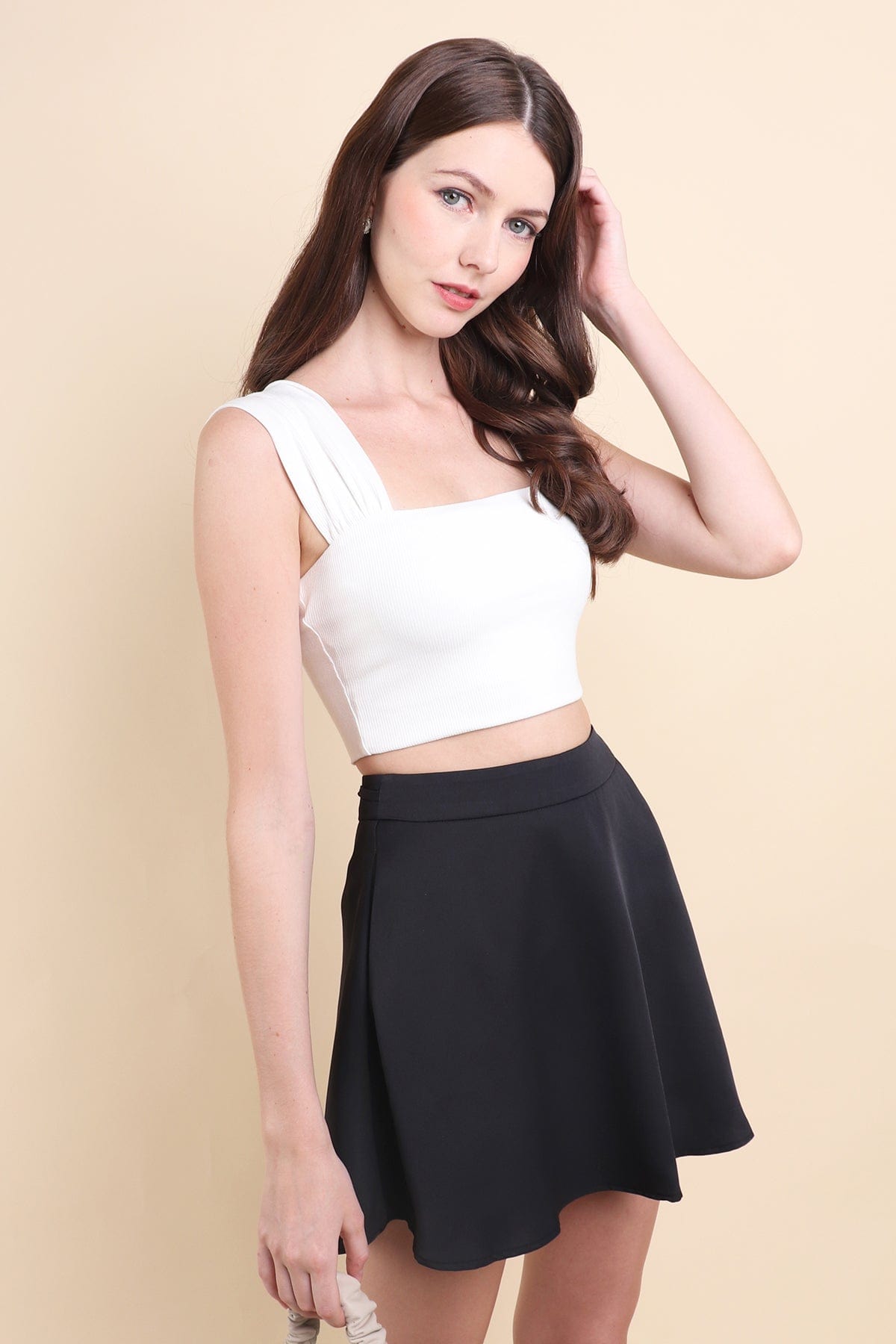 BEBE RIBBON SKORTS IN BLACK