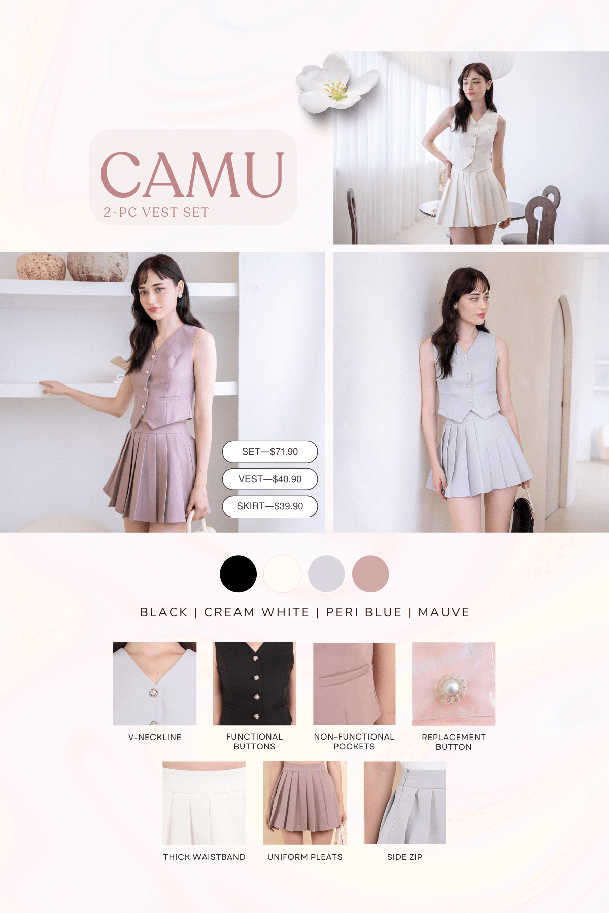 CAMU PLEATED SKIRT IN PERI BLUE | NEONMELLO