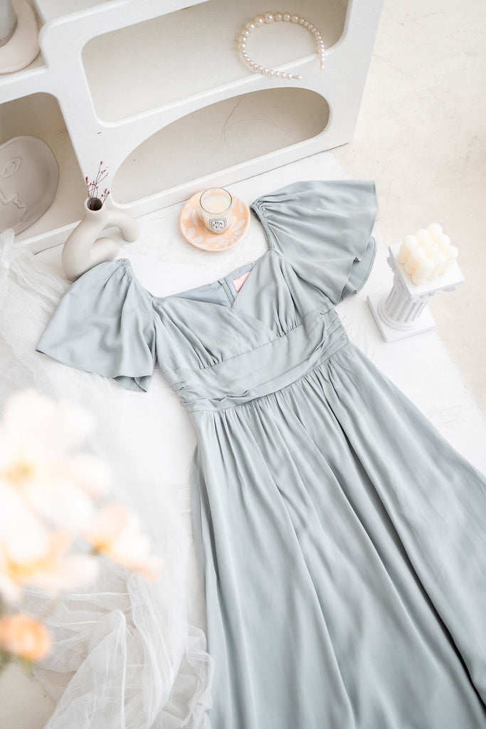 CECE FLUTTERS MAXI DRESS IN SAGE BLUE CECE FLUTTERS MAXI DRESS IN SAGE BLUE