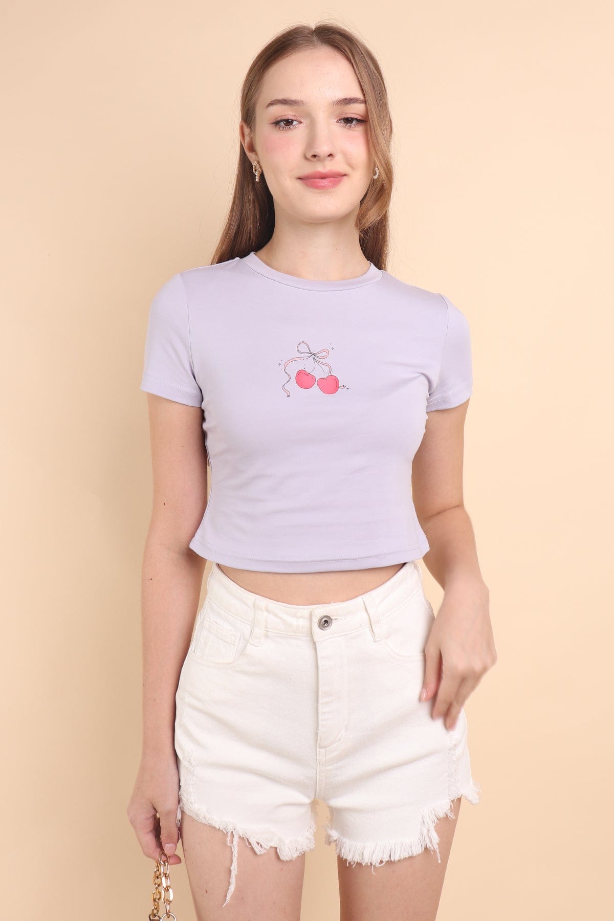 CHERRY RIBBON TEE IN LILAC | NEONMELLO
