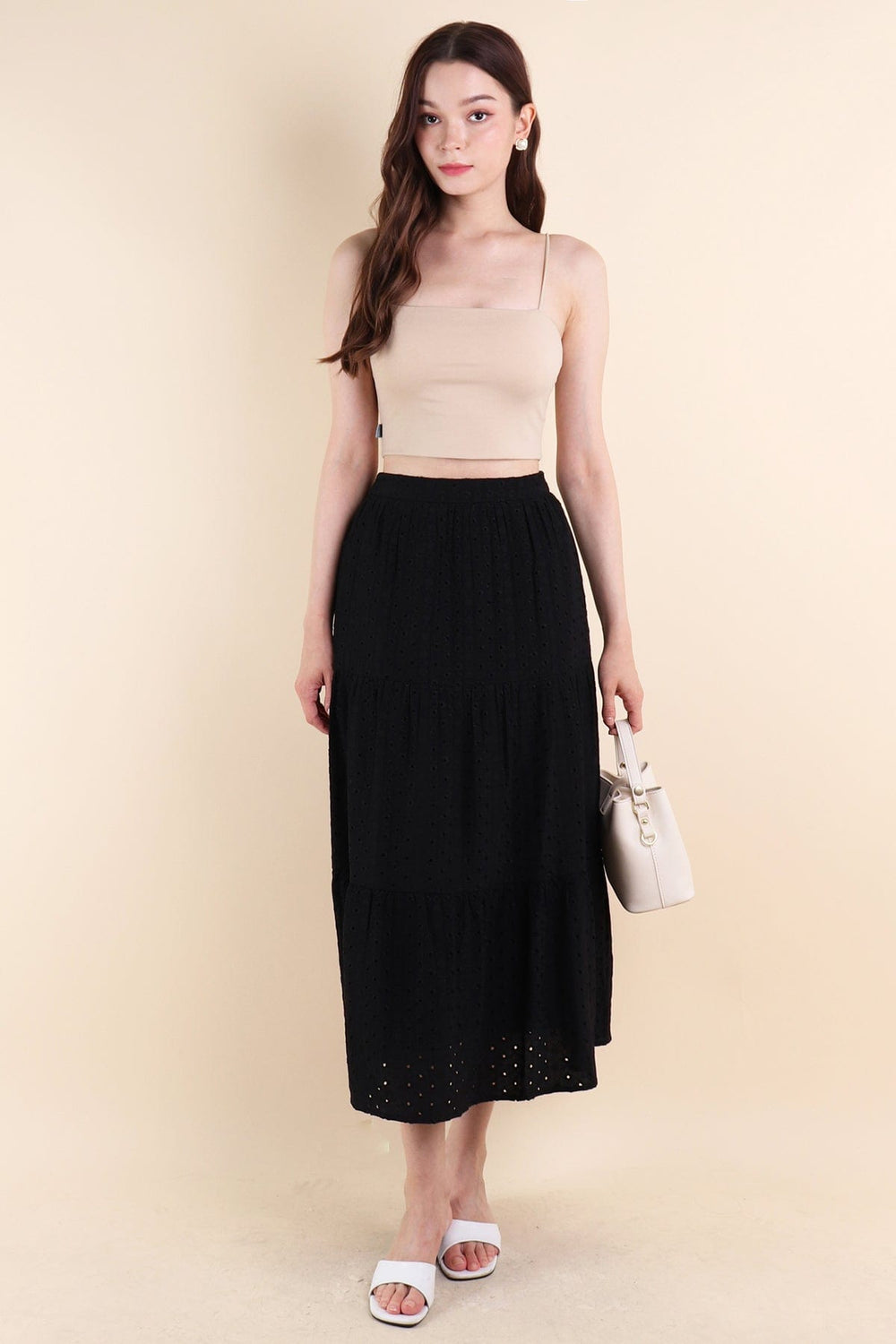 【nmtc+】Eyelet midi skirt (2color)