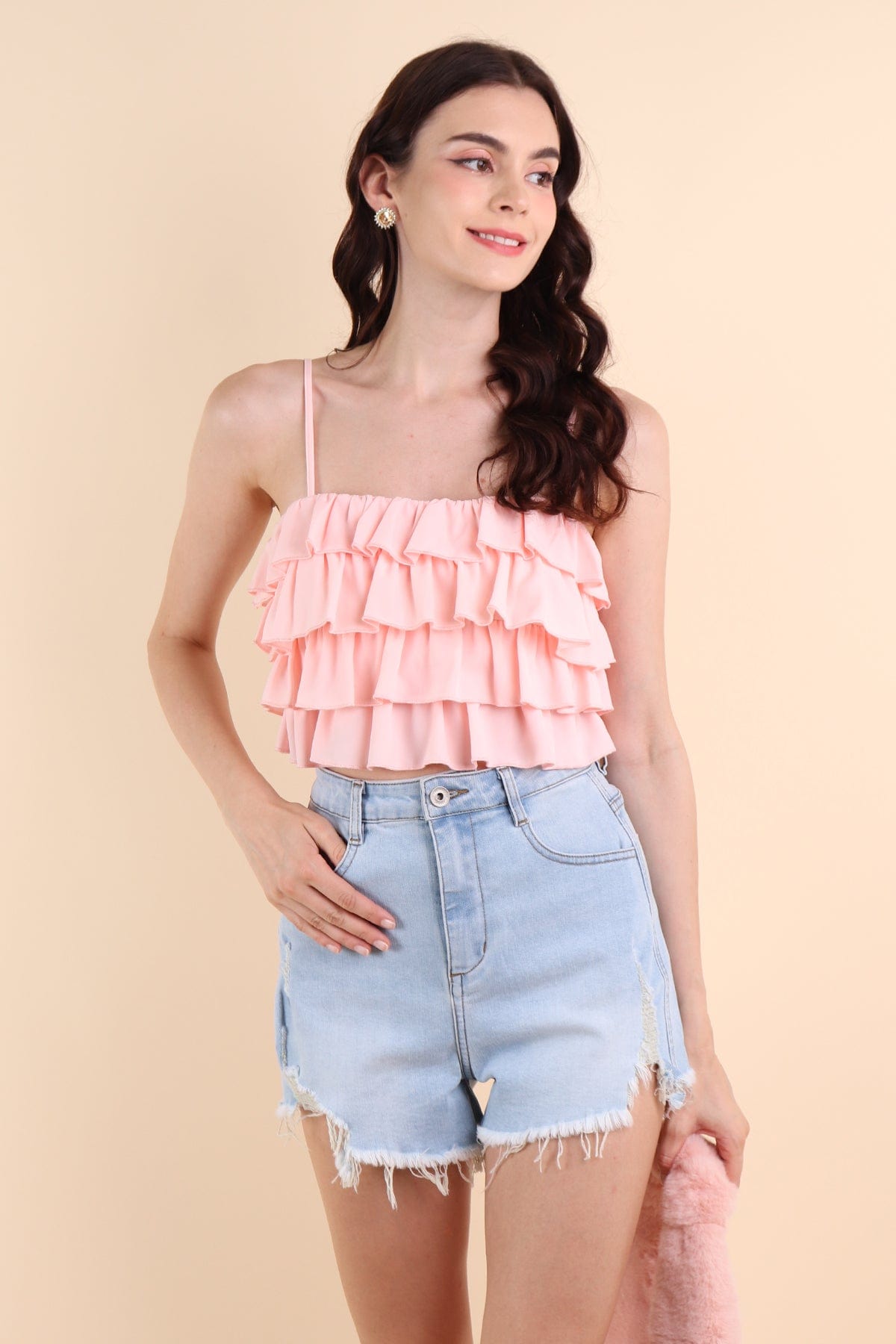 GEORGIA TIER RUFFLE TOP IN PINK | NEONMELLO