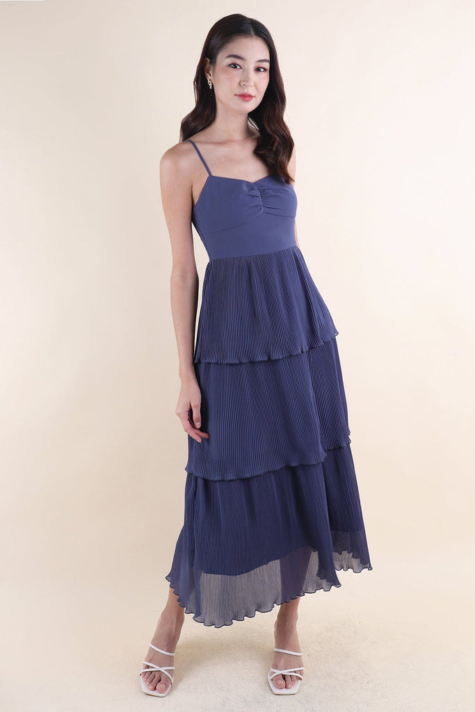 GIANNA PLEATED MAXI IN STEEL BLUE | NEONMELLO GIANNA PLEATED MAXI IN STEEL BLUE | NEONMELLO