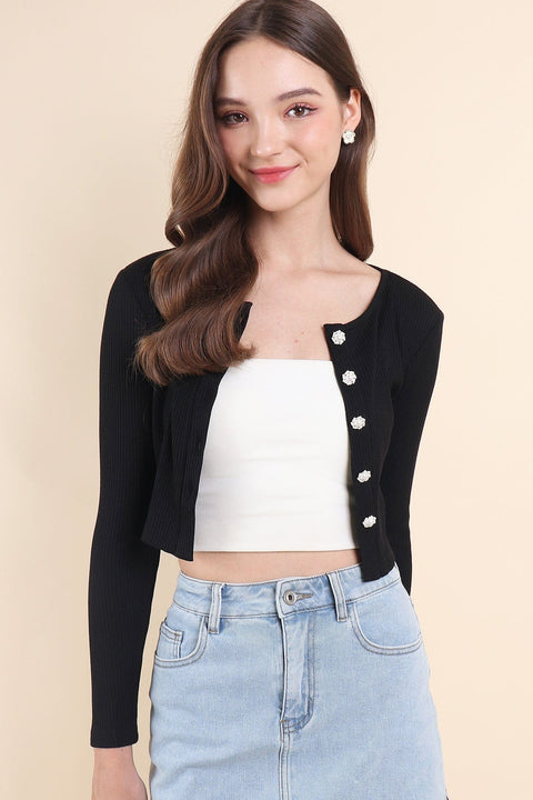 INA PEARL CARDIGAN TOP IN BLACK | NEONMELLO