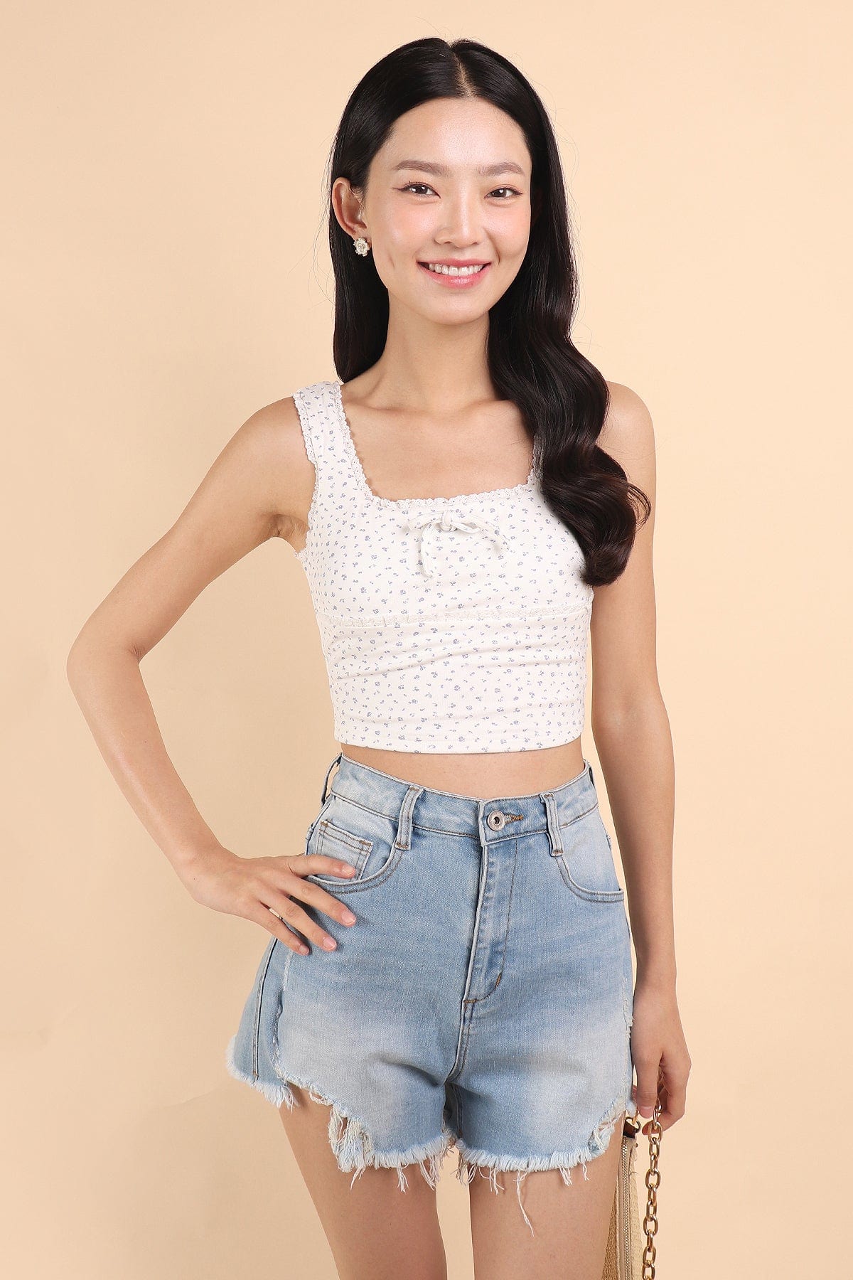 LISSIE FLORAL SQUARE NECK PADDED TANK TOP IN WHITE | NEONMELLO
