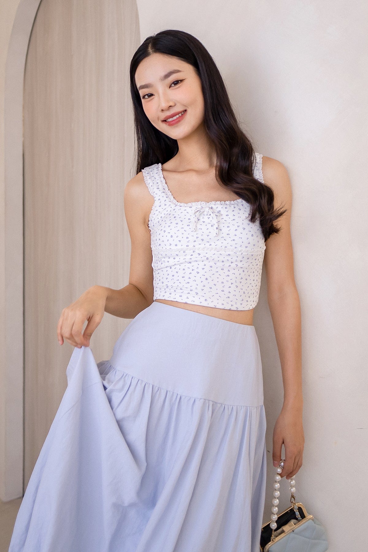 LISSIE FLORAL SQUARE NECK PADDED TANK TOP IN WHITE | NEONMELLO