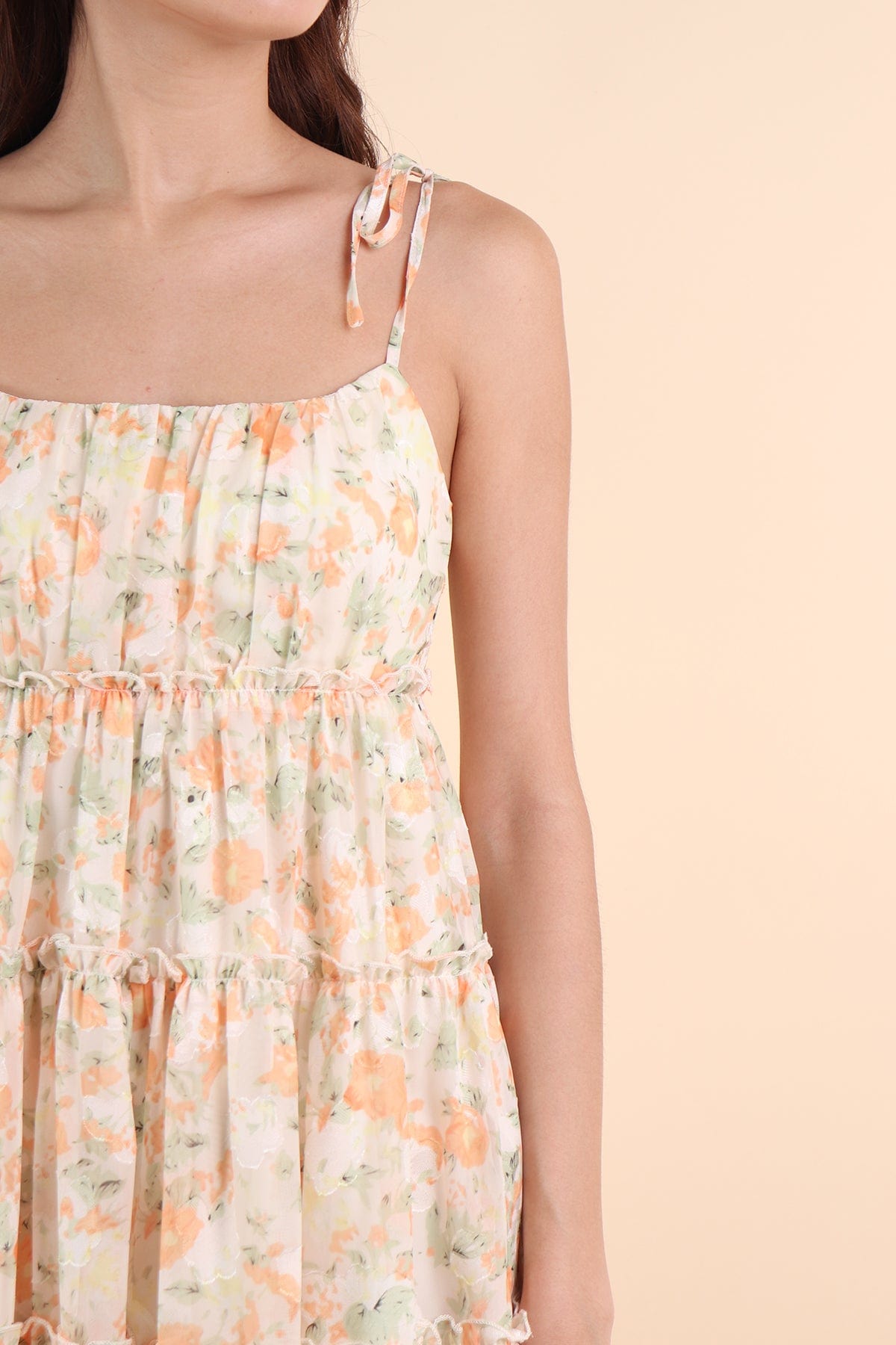 MAJORELLE FLORAL TIER DRESS IN ORANGE | NEONMELLO