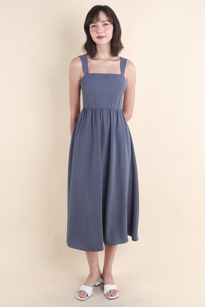 OASIS BUSTIER DRESS IN GUNMETAL BLUE OASIS BUSTIER DRESS IN GUNMETAL BLUE