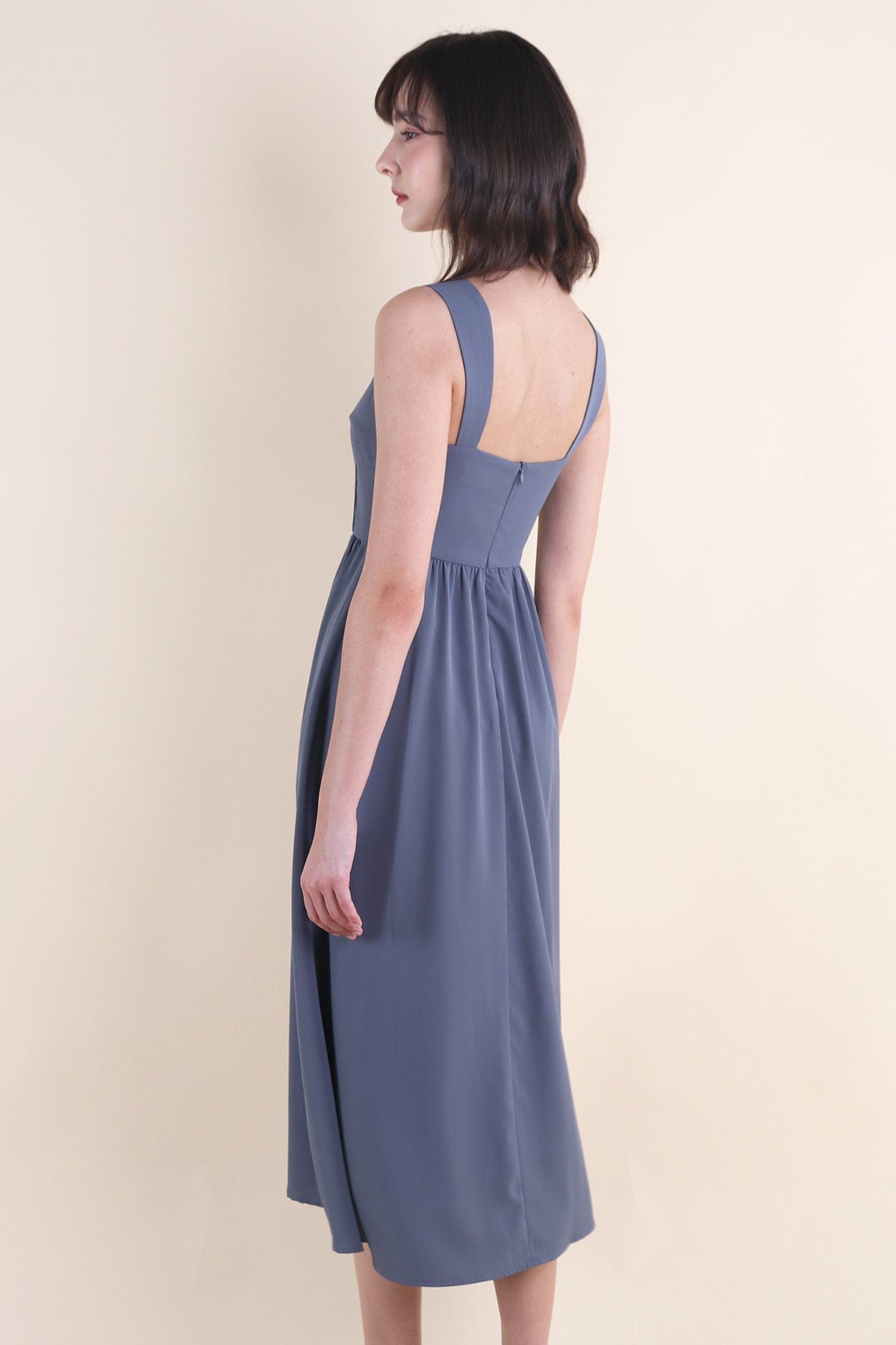OASIS BUSTIER DRESS IN GUNMETAL BLUE | NEONMELLO