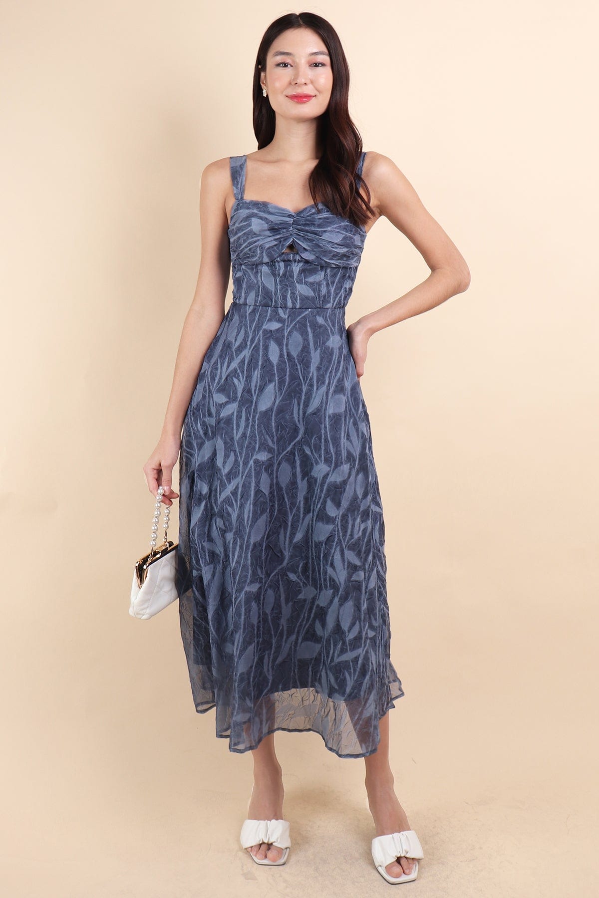 chinese dress ladies JESSA PADDED MAXI DRESS IN BLUE