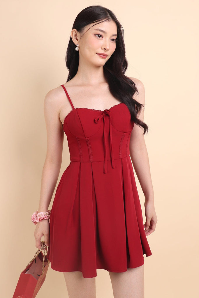 ESTEE PADDED LACE TRIMMING DRESS IN WINE RED | NEONMELLO ESTEE PADDED LACE TRIMMING DRESS IN WINE RED | NEONMELLO