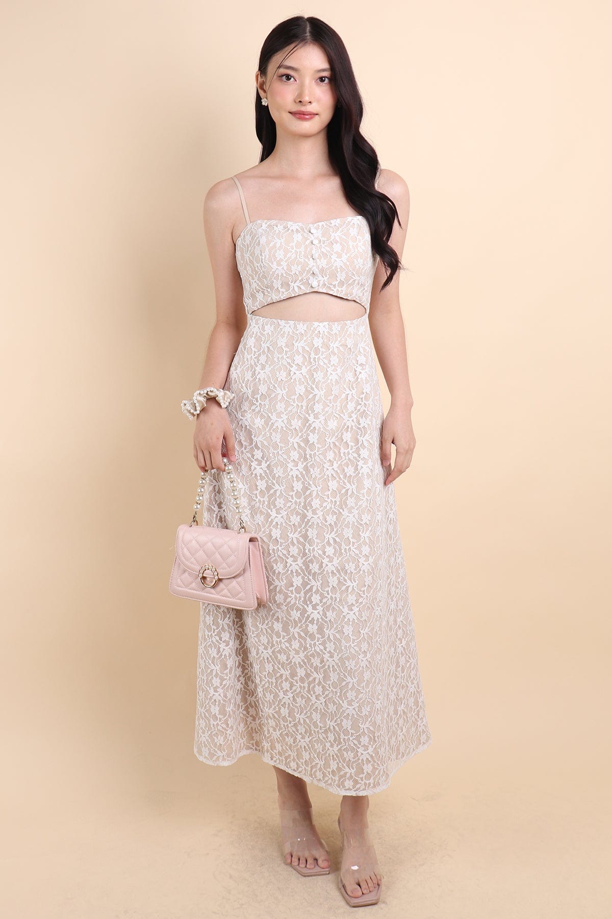 PENELOPE LACE CUT-OUT MAXI DRESS IN WHITE