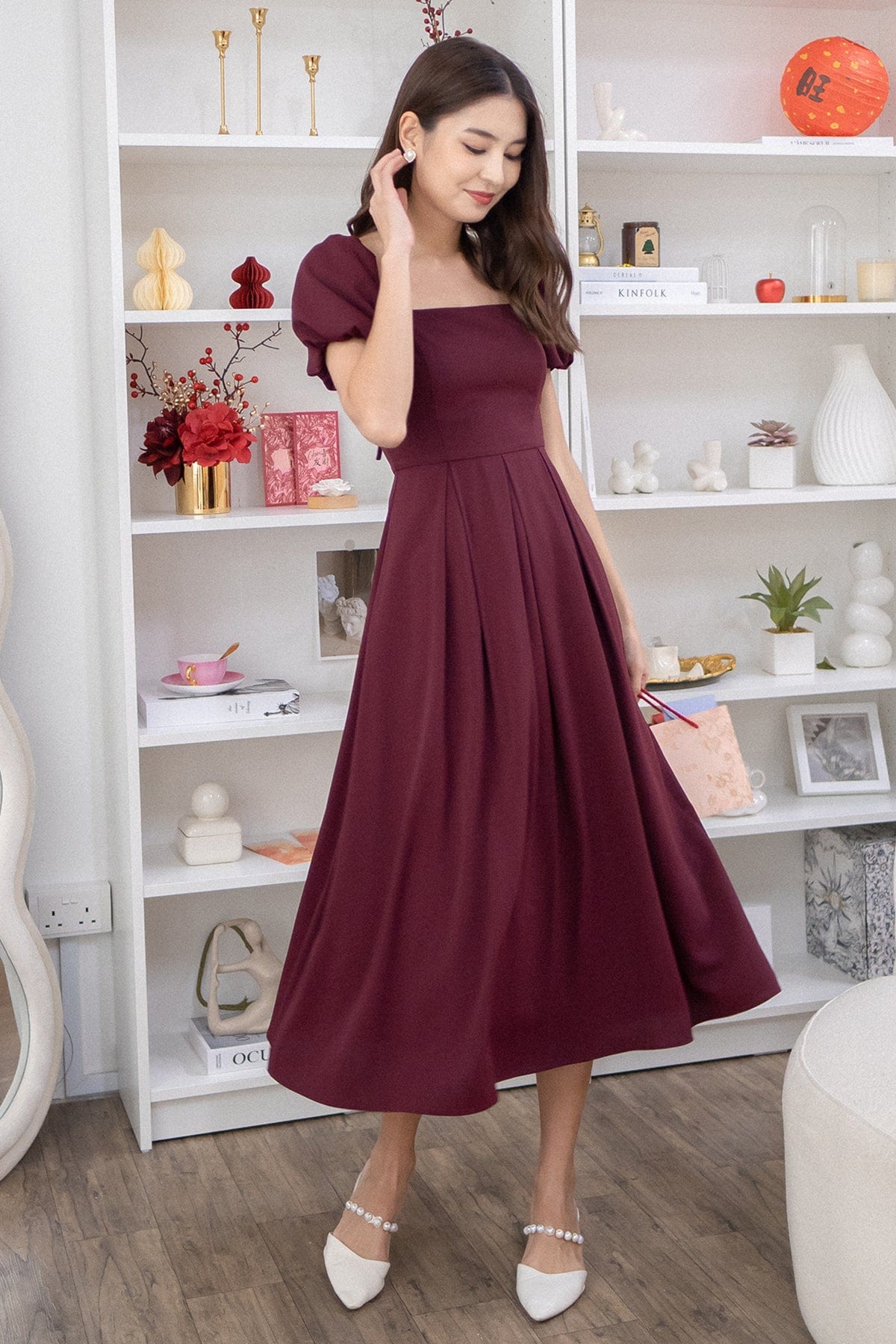 ROSELLE PUFF SLEEVE MAXI IN BURGUNDY NEONMELLO - Main Image