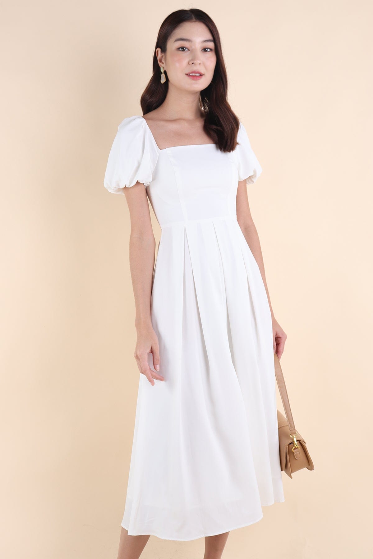 chinese dress ladies ROSELLE PUFF SLEEVE MAXI IN WHITE