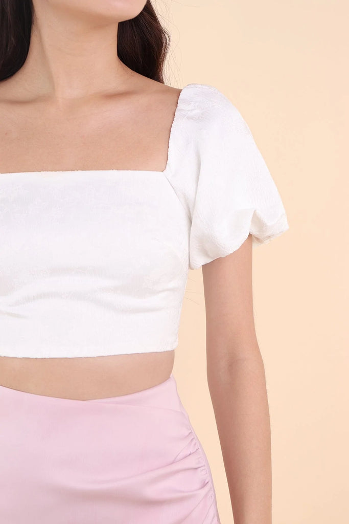 BLOSSOM EMBOSSED PUFF SLEEVE TOP IN WHITE | NEONMELLO BLOSSOM EMBOSSED PUFF SLEEVE TOP IN WHITE | NEONMELLO