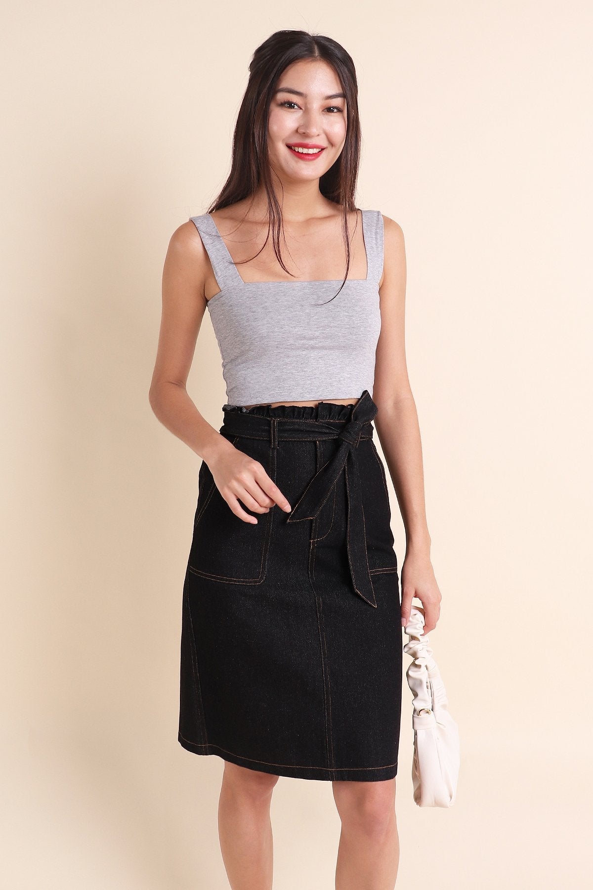 MADEBYNM ALESSIA PAPERBAG DENIM SKIRT IN BLACK [XXS/XS/S/S/M/L/XL