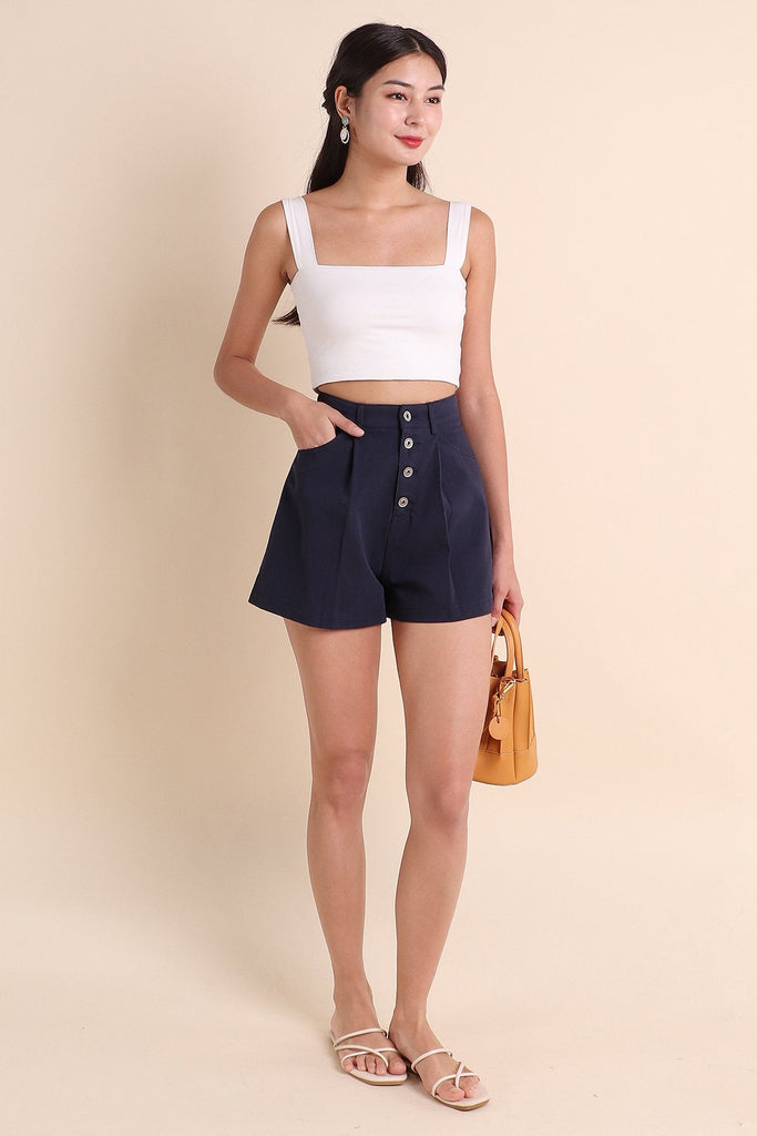 MADEBYNM LORITA BUTTON DOWN DENIM SHORTS IN MIDNIGHT NAVY [XXS/XS/S/M