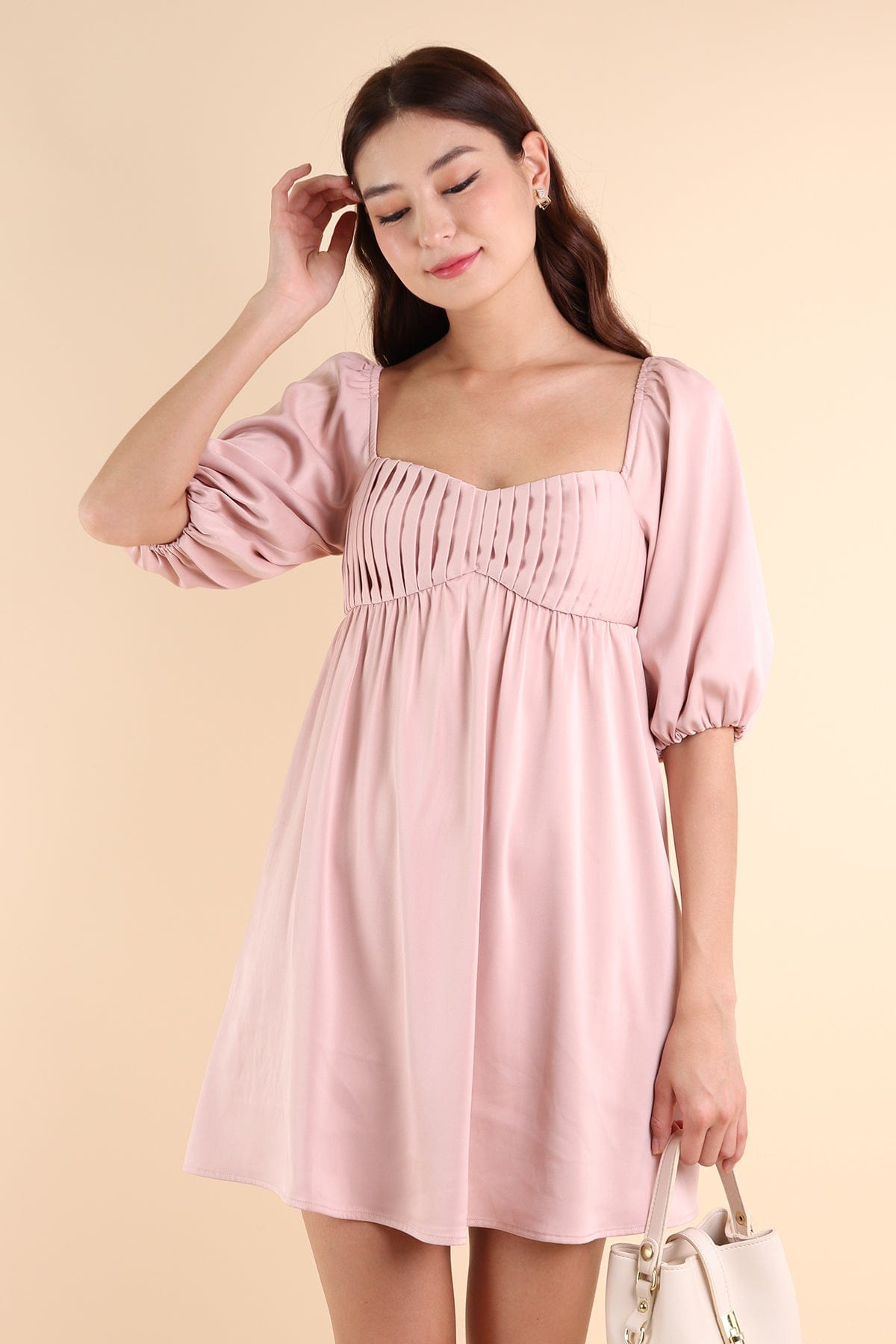 pink lantern sleeve dress Pink V-Neck Lantern Sleeve Dress