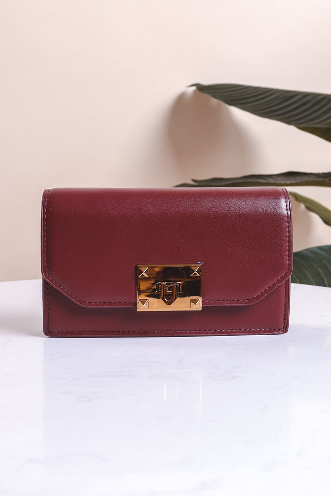 NM EVERYDAY STUDDED LONG WALLET CLUTCH IN BURGUNDY - NEONMELLO