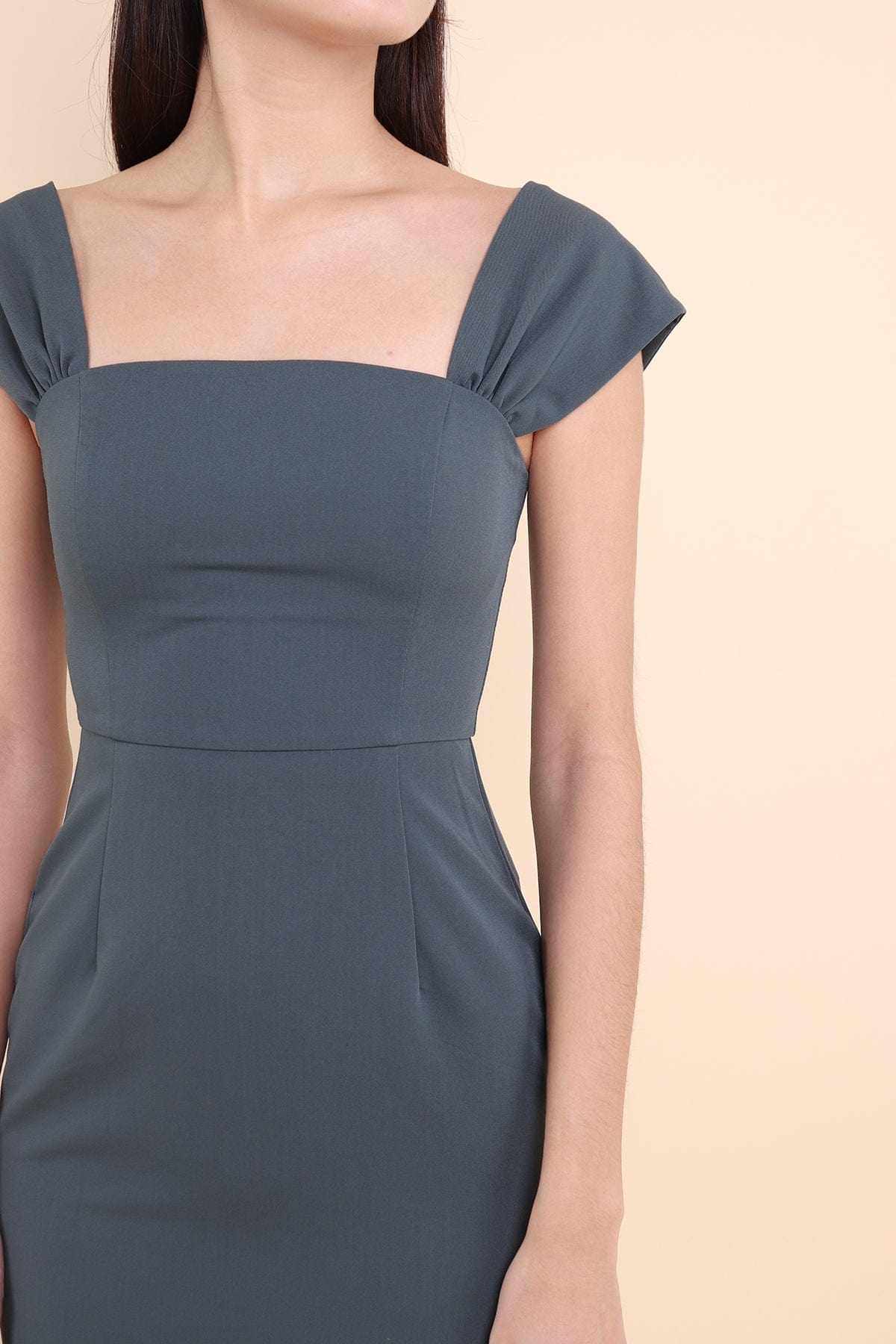 PENELOPE WORK DRESS IN STEEL GREEN